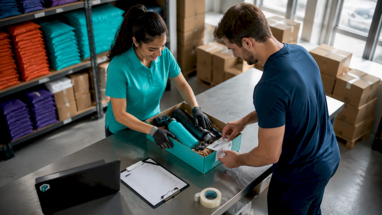 Warehouse workers assembling customised ecommerce packages