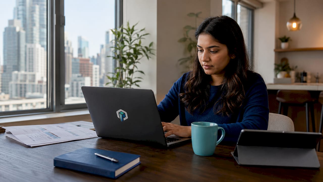Woman working on 3PL integration documents at desk